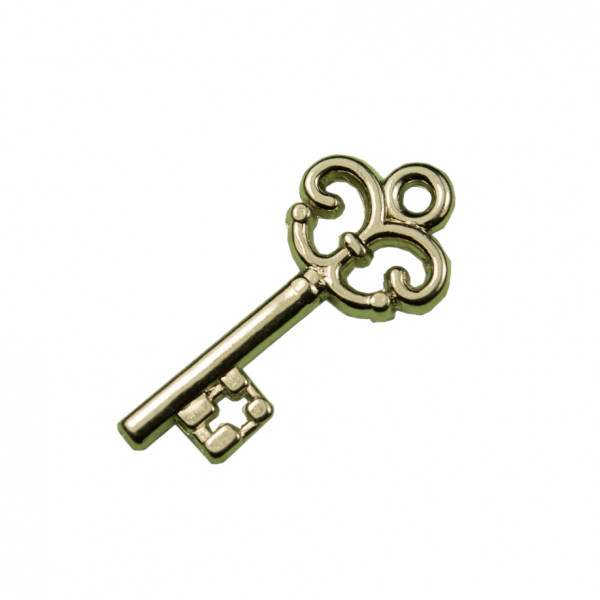 Украшение пришивное металлическое, ключик, цвет золото